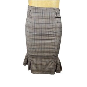 Vtg Y2K‎ Pleated Plaid Pencil Grey  Skirt School Girl Preppy Goth 90s Size Small